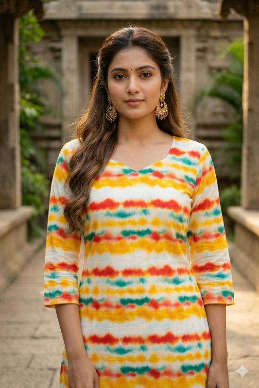 Multi-Color Tie-Dye Cotton Kurti (IB0394)