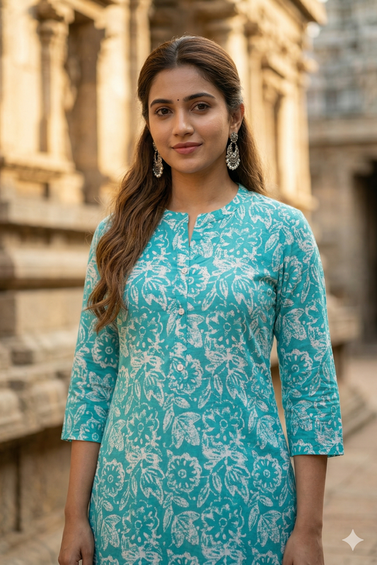 Turquoise Blue Floral Daily Wear (IB0380)