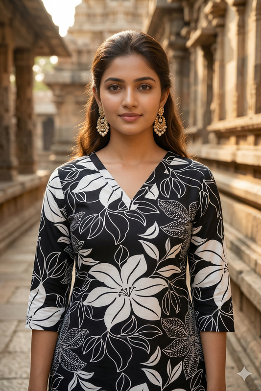 Black & White Floral Daily Wear (IB0367)