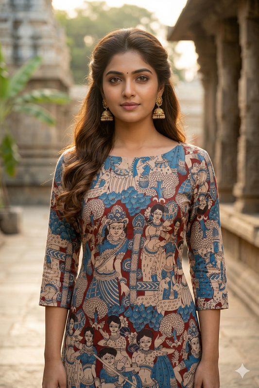 Maroon & Teal Kalamkari (IB0326)