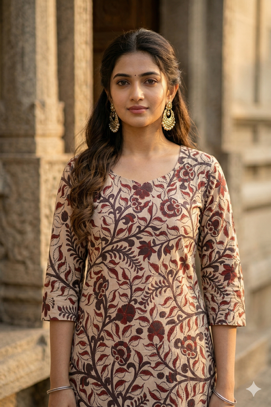 Cream & Terracotta Kalamkari (IB0330)