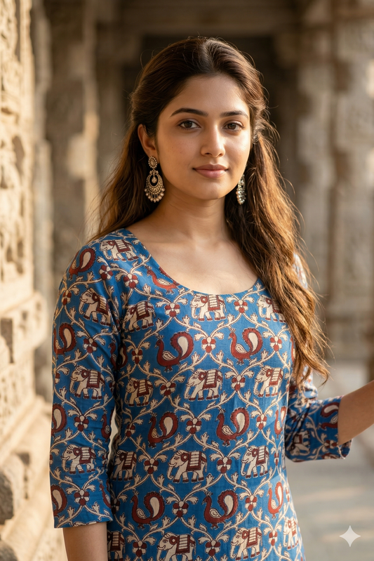 Indigo Blue Peacock Kalamkari (IB0341)