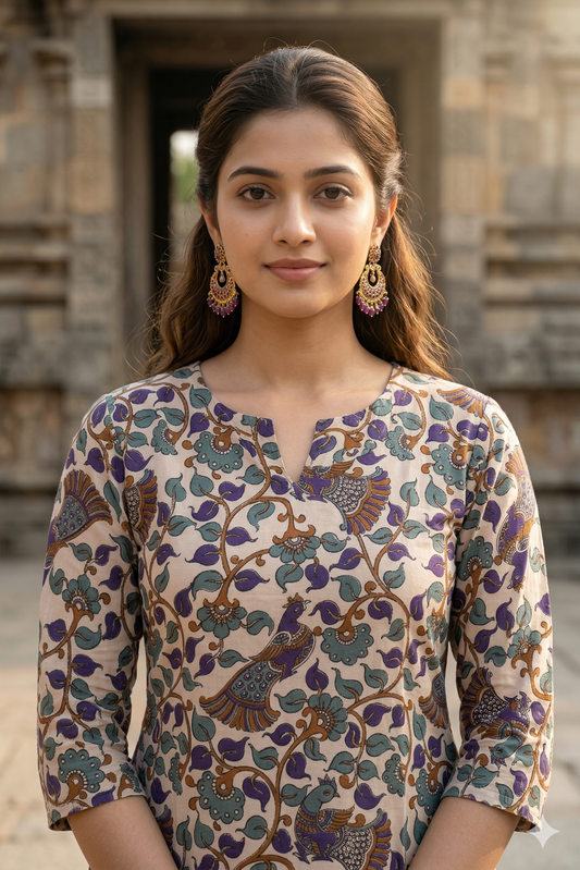 Cream & Purple Kalamkari (IB0347)