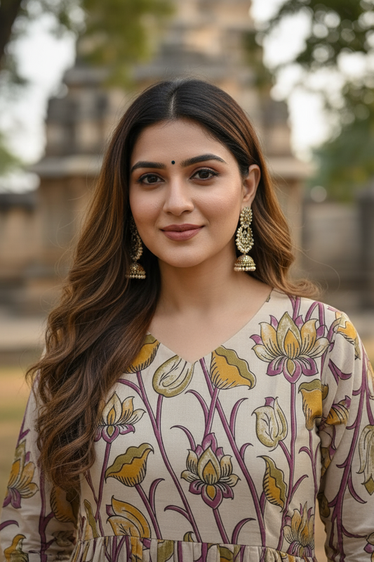 Cream Floral Kalamkari (IB0046)