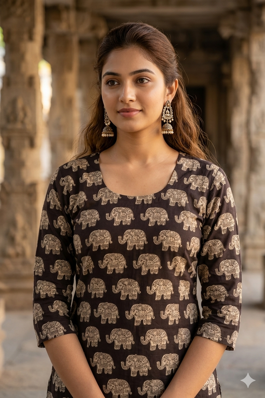 Dark Brown Elephant Kalamkari (IB0319)