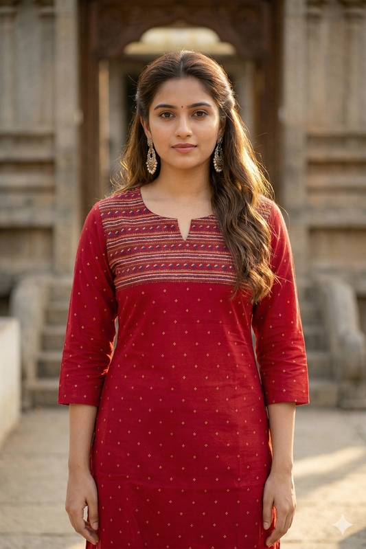 Red Micro-Print Cotton Office Wear (IB0378)