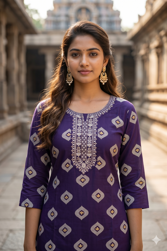 Deep Purple Embroidered Office Wear Kurti (IB0469)