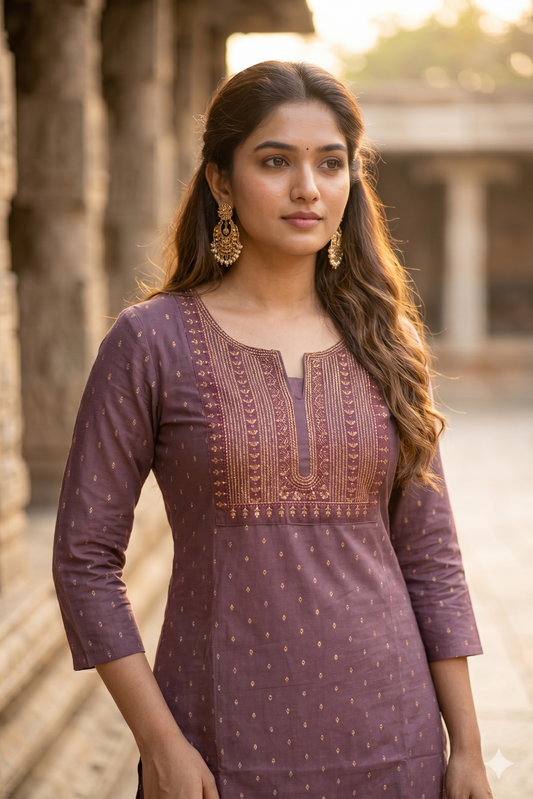 Mauve Embroidered Office Wear Straight Kurti (IB0470)