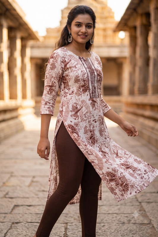 Blush Brown Popcorn Textured Printed Kurti (IB0537)