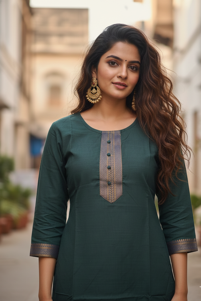 Sapphire Blue Chettinadu Cotton Kurti (IB0173)