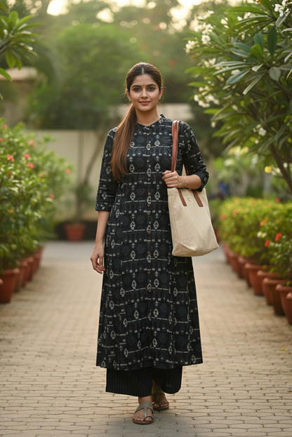 Black Geometric Print Co-ord Set (IB112)
