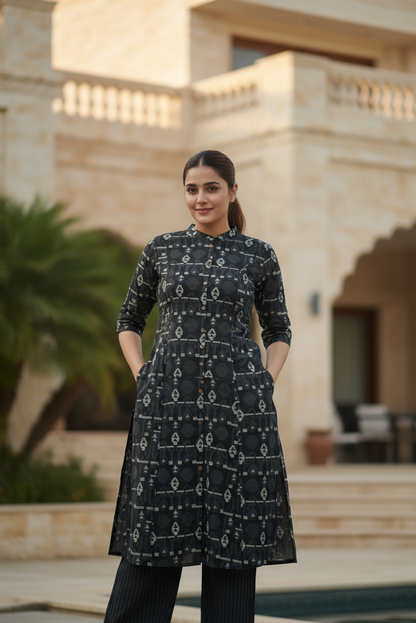 Black Geometric Print Co-ord Set (IB112)