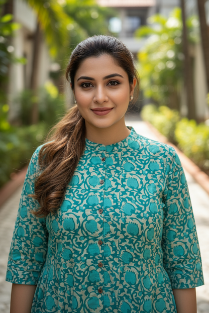 Teal Floral Print Co-ord Set (IB102)