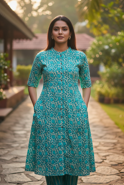 Teal Floral Print Co-ord Set (IB102)