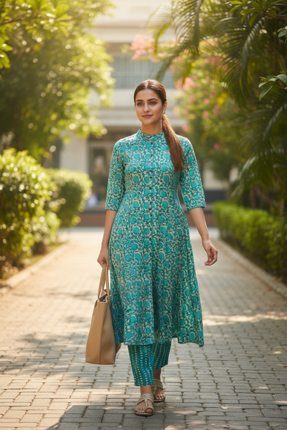Teal Floral Print Co-ord Set (IB102)