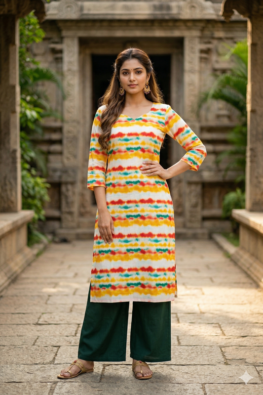 Multi-Color Tie-Dye Cotton Kurti (IB0394)