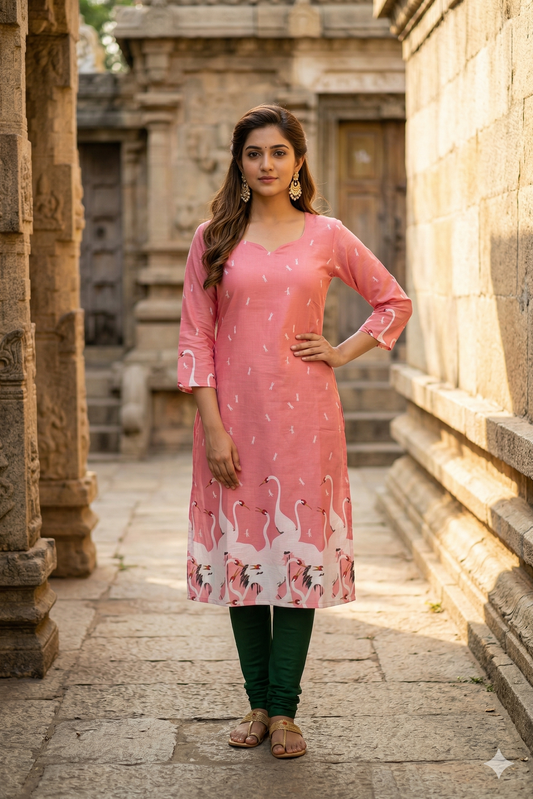 Peach Pink Cotton Kurti (IB0400)
