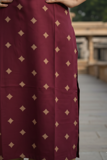 Wine Maroon Printed Ethnic Cotton Kurti (IB0300)