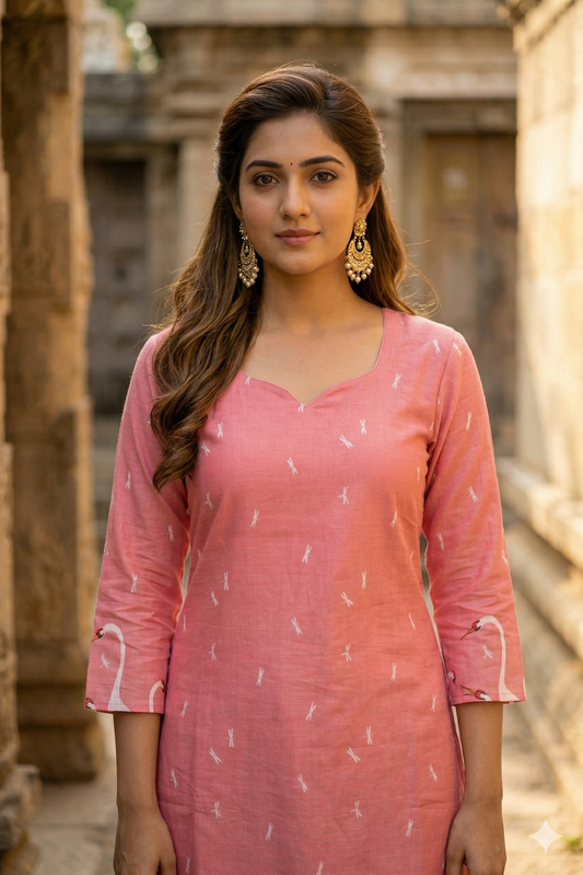 Peach Pink Cotton Kurti (IB0400)