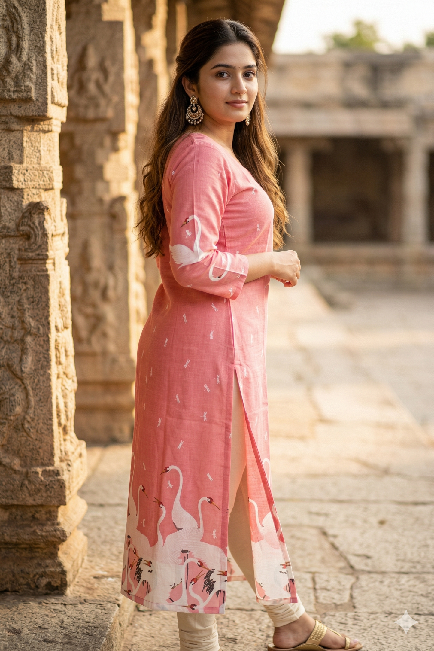 Peach Pink Cotton Kurti (IB0400)