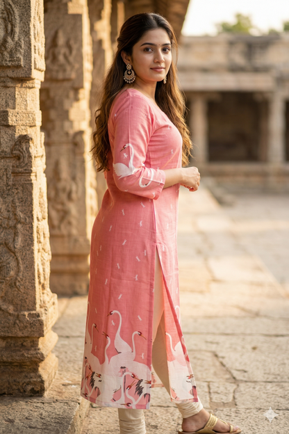 Peach Pink Cotton Kurti (IB0400)