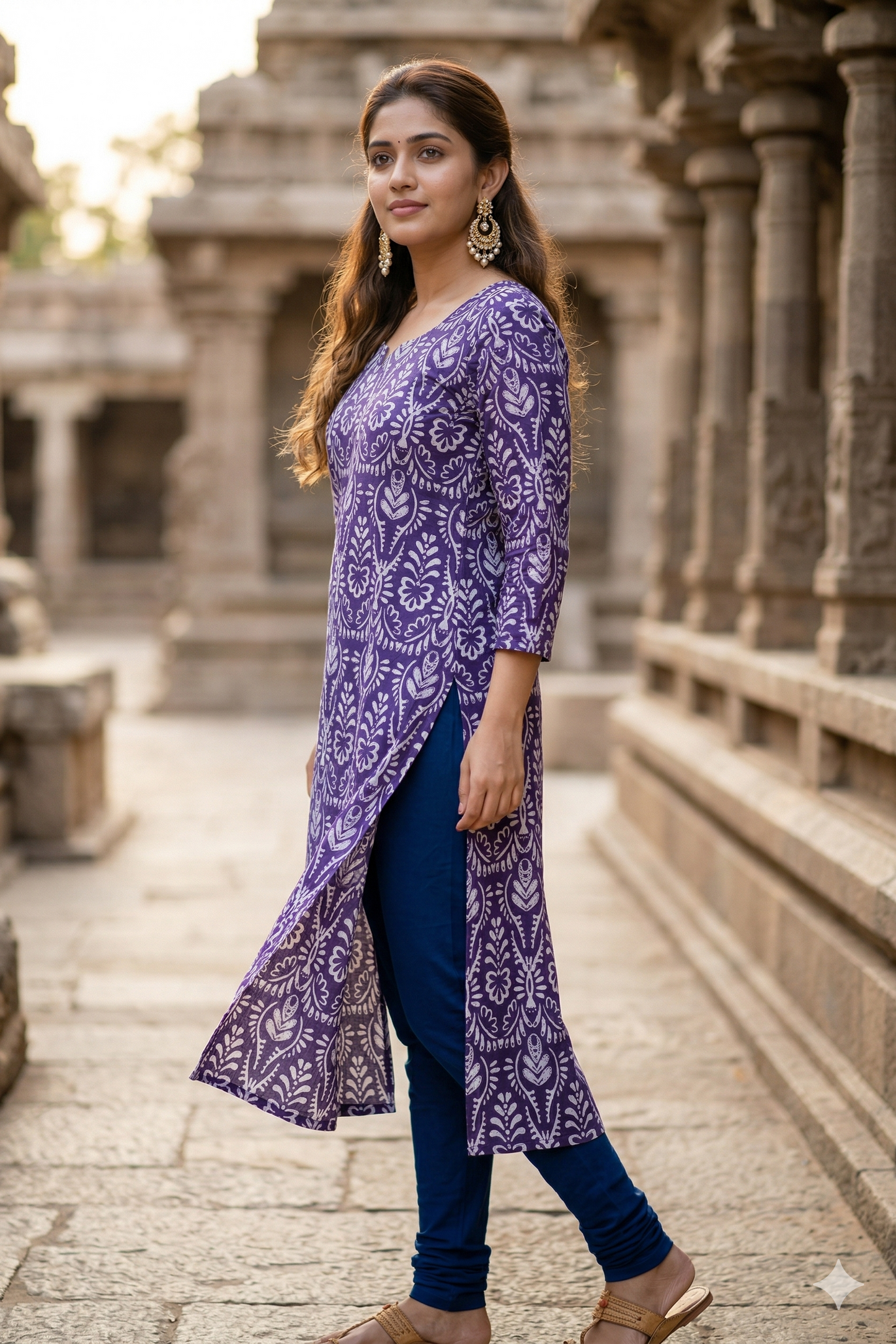 Indigo Purple Floral Cotton Kurti (IB0408)