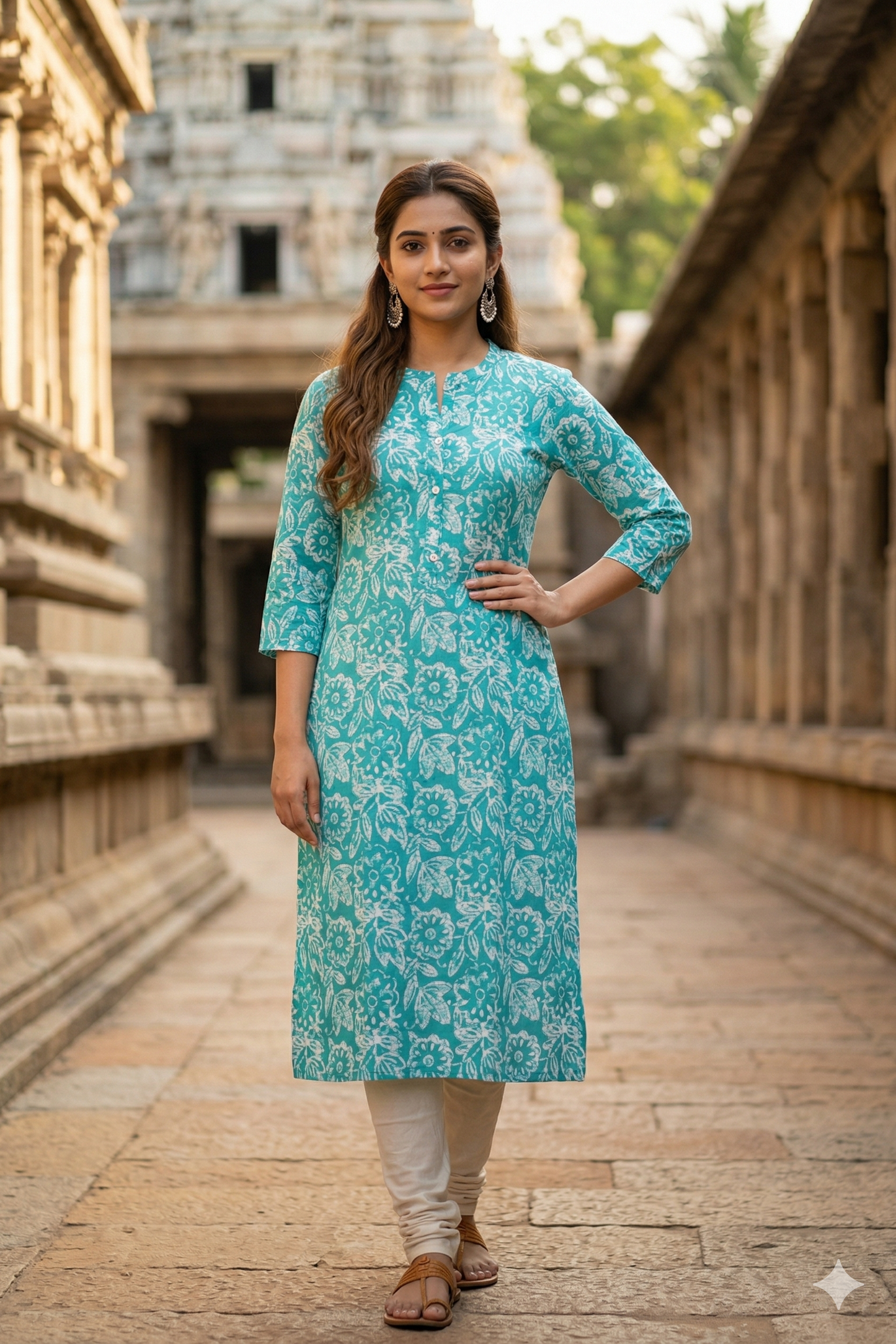 Turquoise Blue Floral Daily Wear (IB0380)