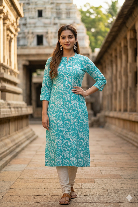 Turquoise Blue Floral Daily Wear (IB0380)