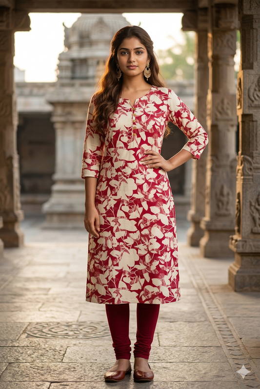 Maroon & Cream Floral daily wear (IB0399)
