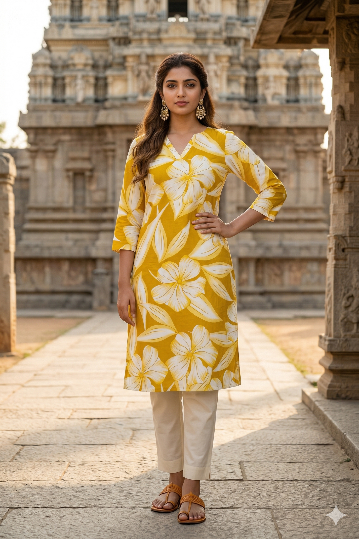 Mustard Yellow Large Floral Print Daily Wear (IB0401)