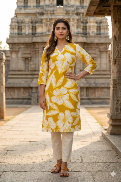 Mustard Yellow Large Floral Print Daily Wear (IB0401)