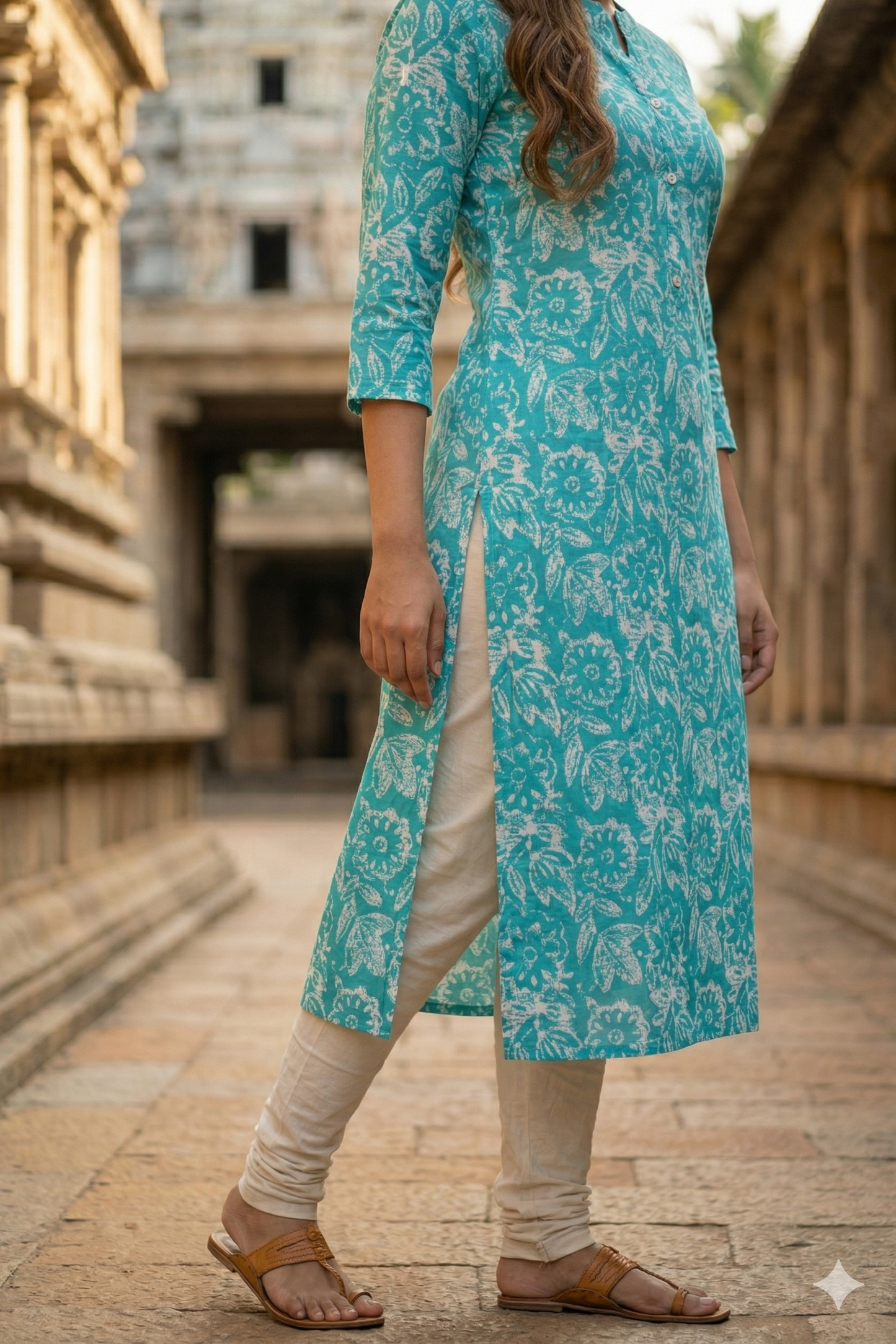 Turquoise Blue Floral Daily Wear (IB0380)