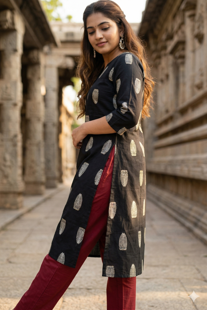 Black & Silver Foil print Daily Wear (IB0398)