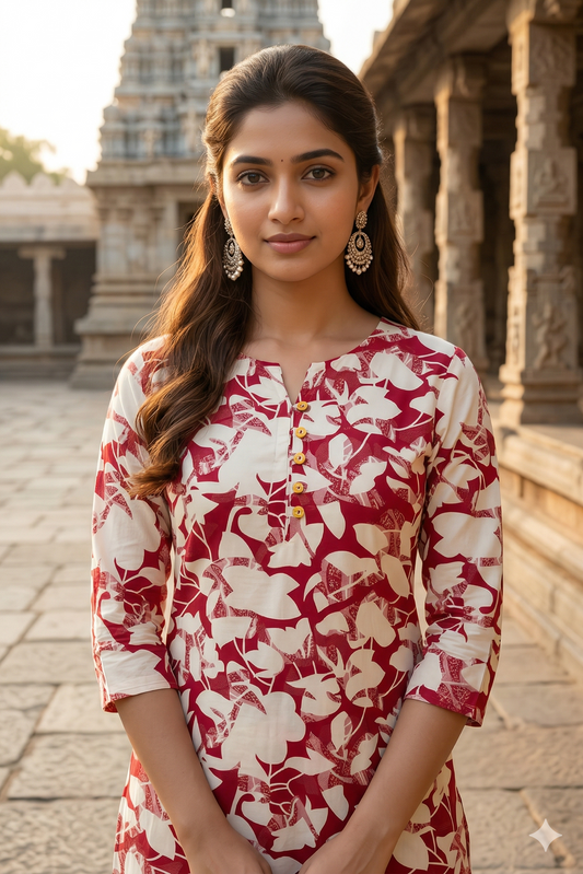 Maroon & Cream Floral daily wear (IB0399)