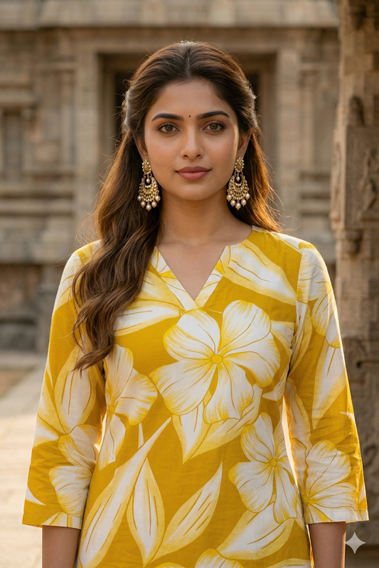Mustard Yellow Large Floral Print Daily Wear (IB0401)