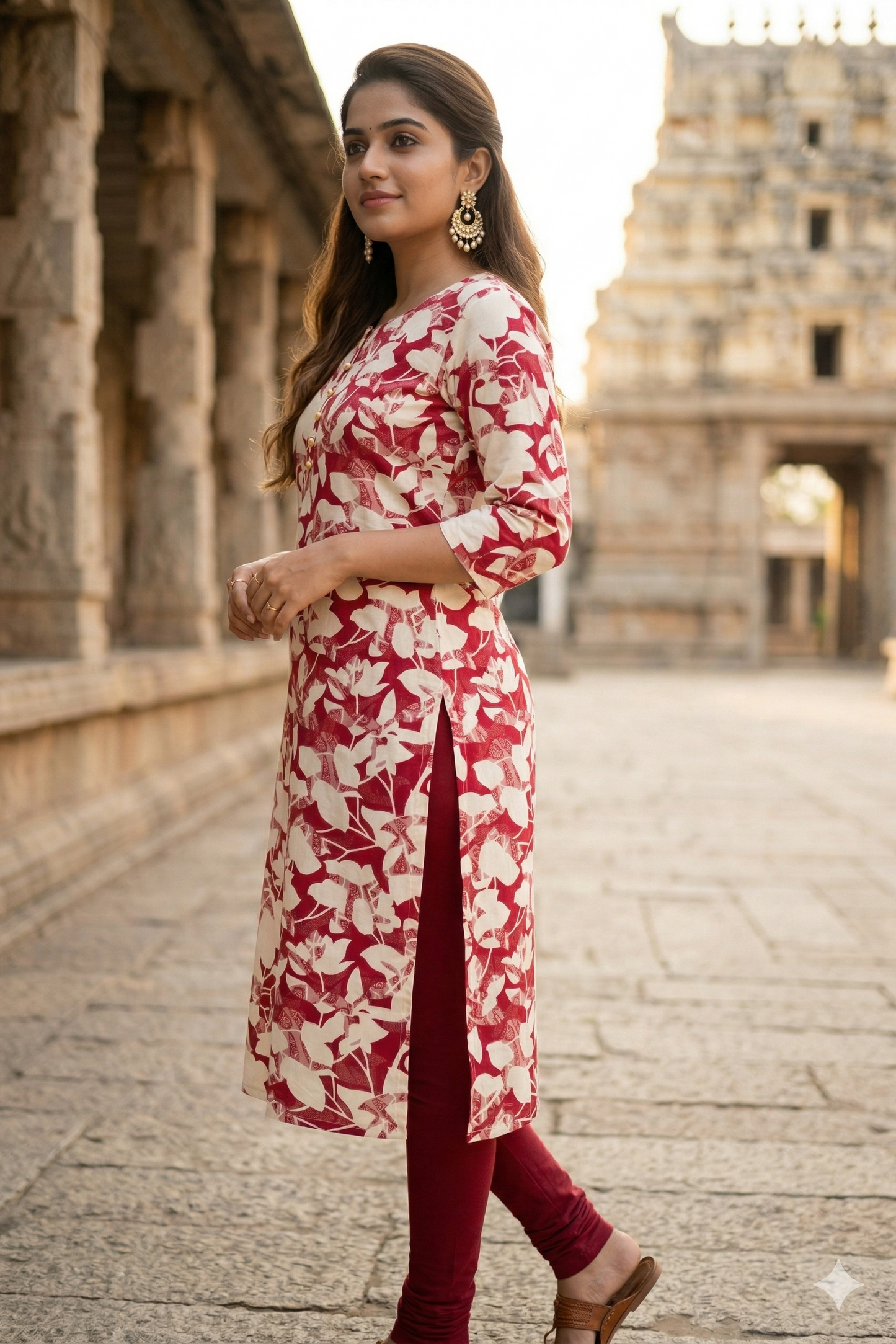 Maroon & Cream Floral daily wear (IB0399)