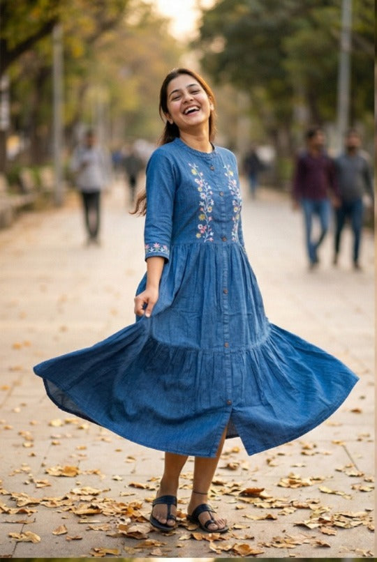 Casual Embroidered Tiered Kurti (IB0305)