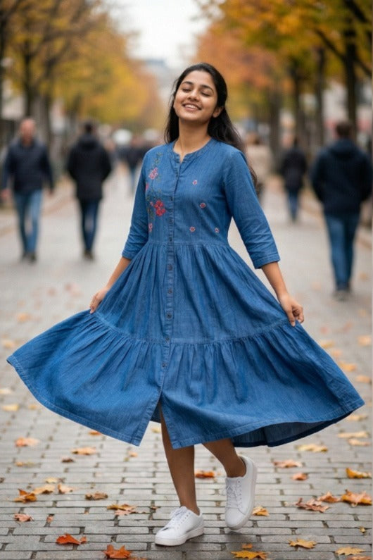 Classic Medium Blue Denim Dress (IB0310)