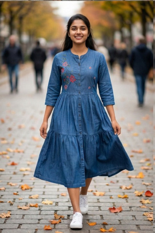 Classic Medium Blue Denim Dress (IB0310)