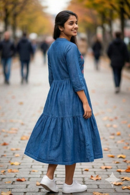 Classic Medium Blue Denim Dress (IB0310)