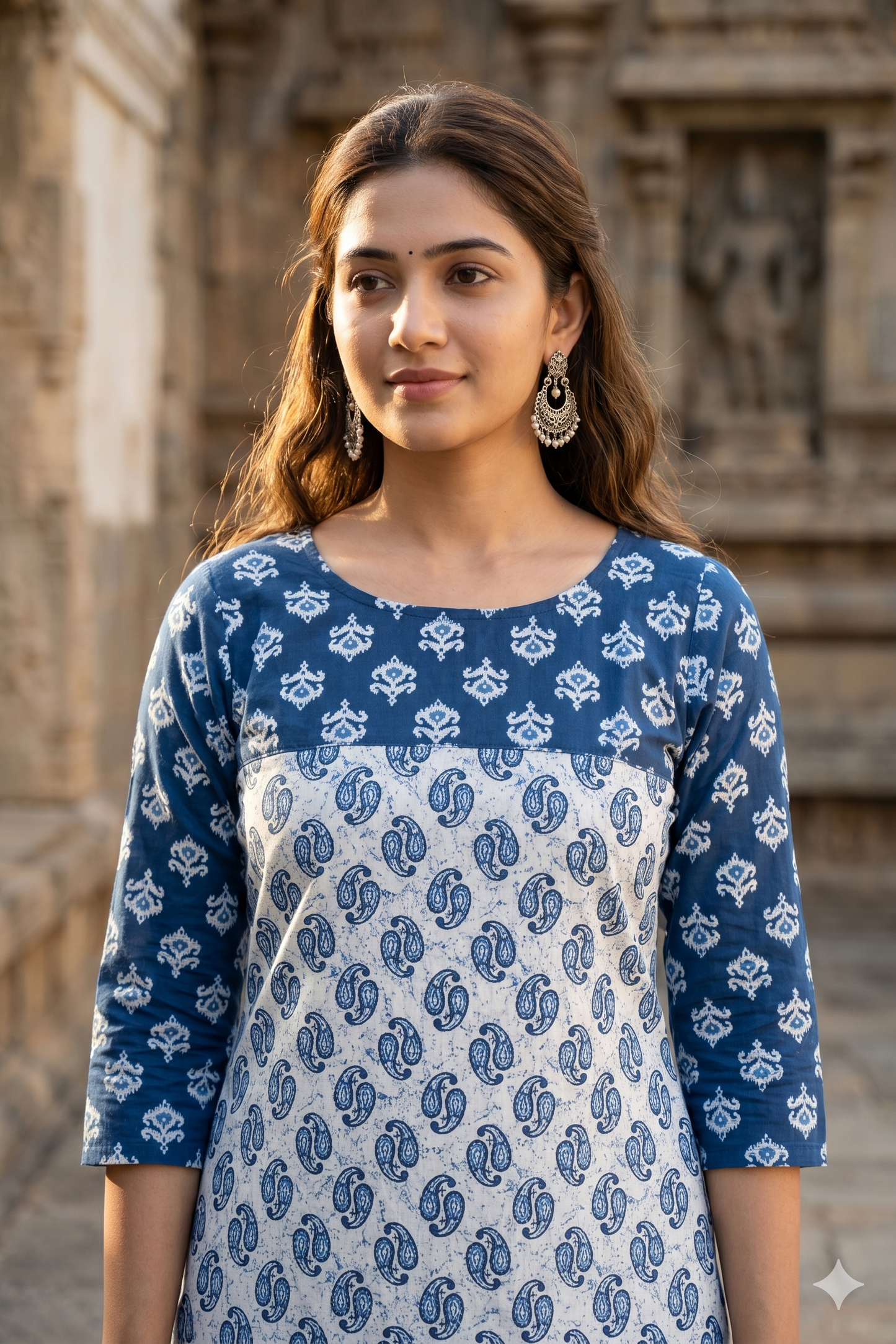 Indigo Blue Paisley and Ikat Motif Cotton Co-ord Set (IB0432)