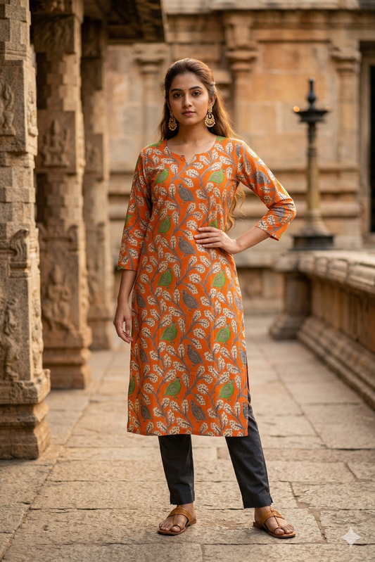 Orange Bird Kalamkari Print (IB0393)