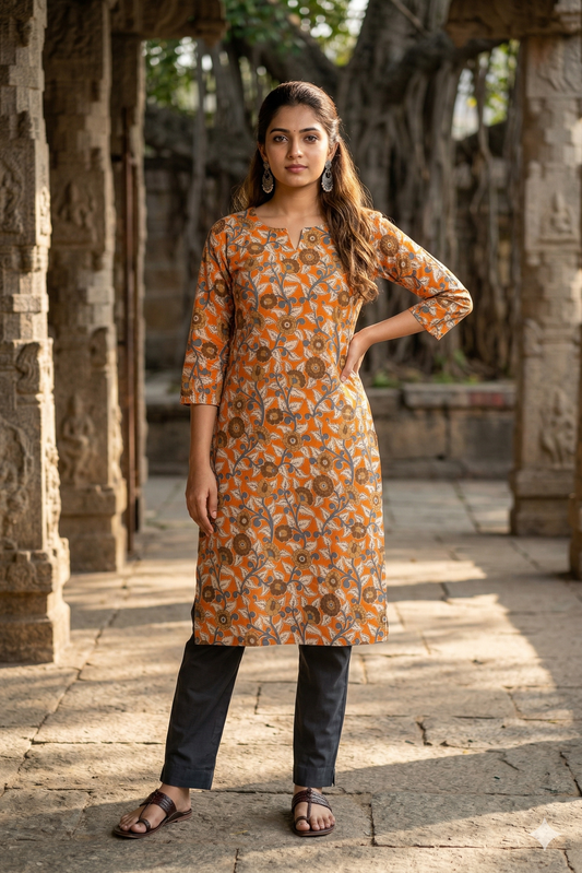 Mustard Orange Kalamkari Print (IB0404)