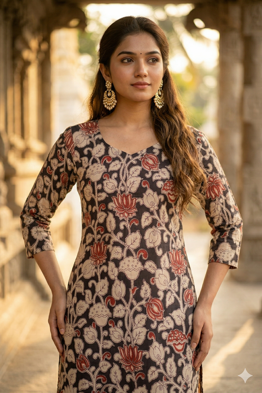 Dark Brown Kalamkari Kurti (IB0406)