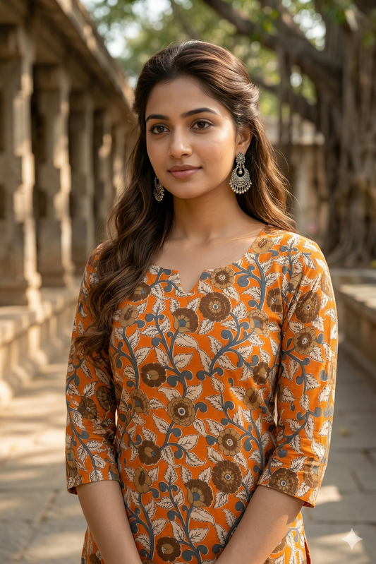 Mustard Orange Kalamkari Print (IB0404)