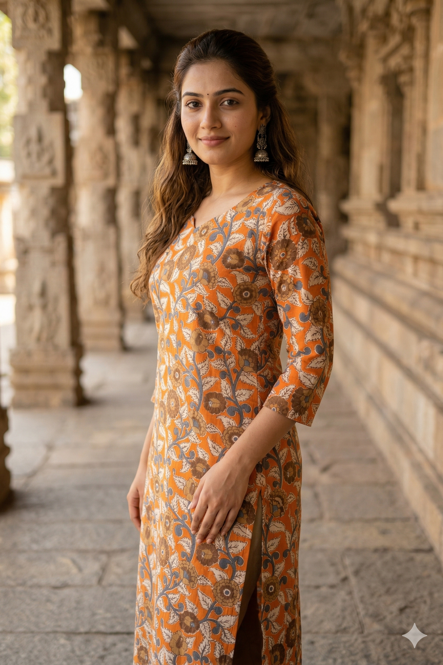 Mustard Orange Kalamkari Print (IB0404)