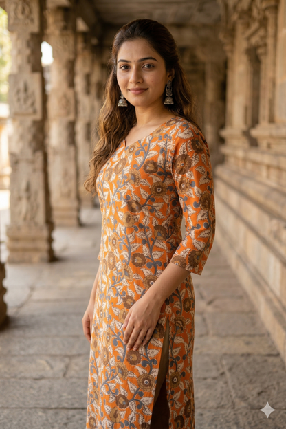 Mustard Orange Kalamkari Print (IB0404)