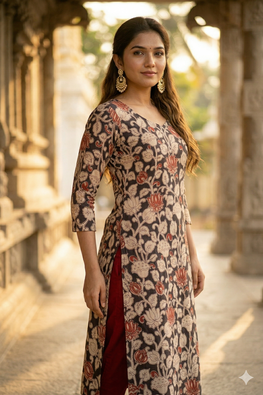 Dark Brown Kalamkari Kurti (IB0406)