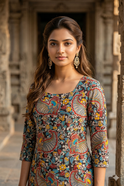 Black Multi-Color Kalamkari (IB0411)