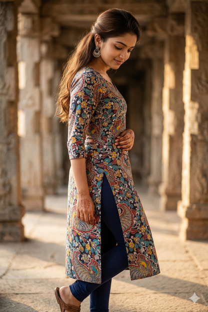 Black Multi-Color Kalamkari (IB0411)